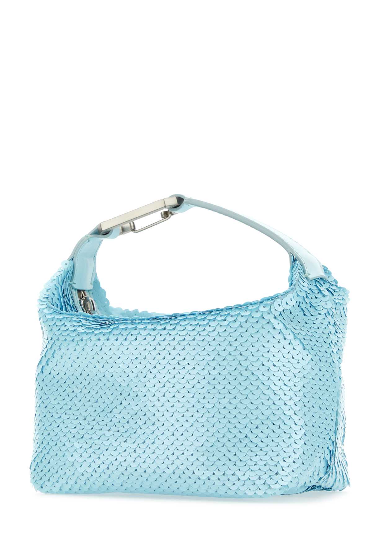 Shop Eéra Pastel Light-blue Sequins Moonbag Handbag In Skyblue