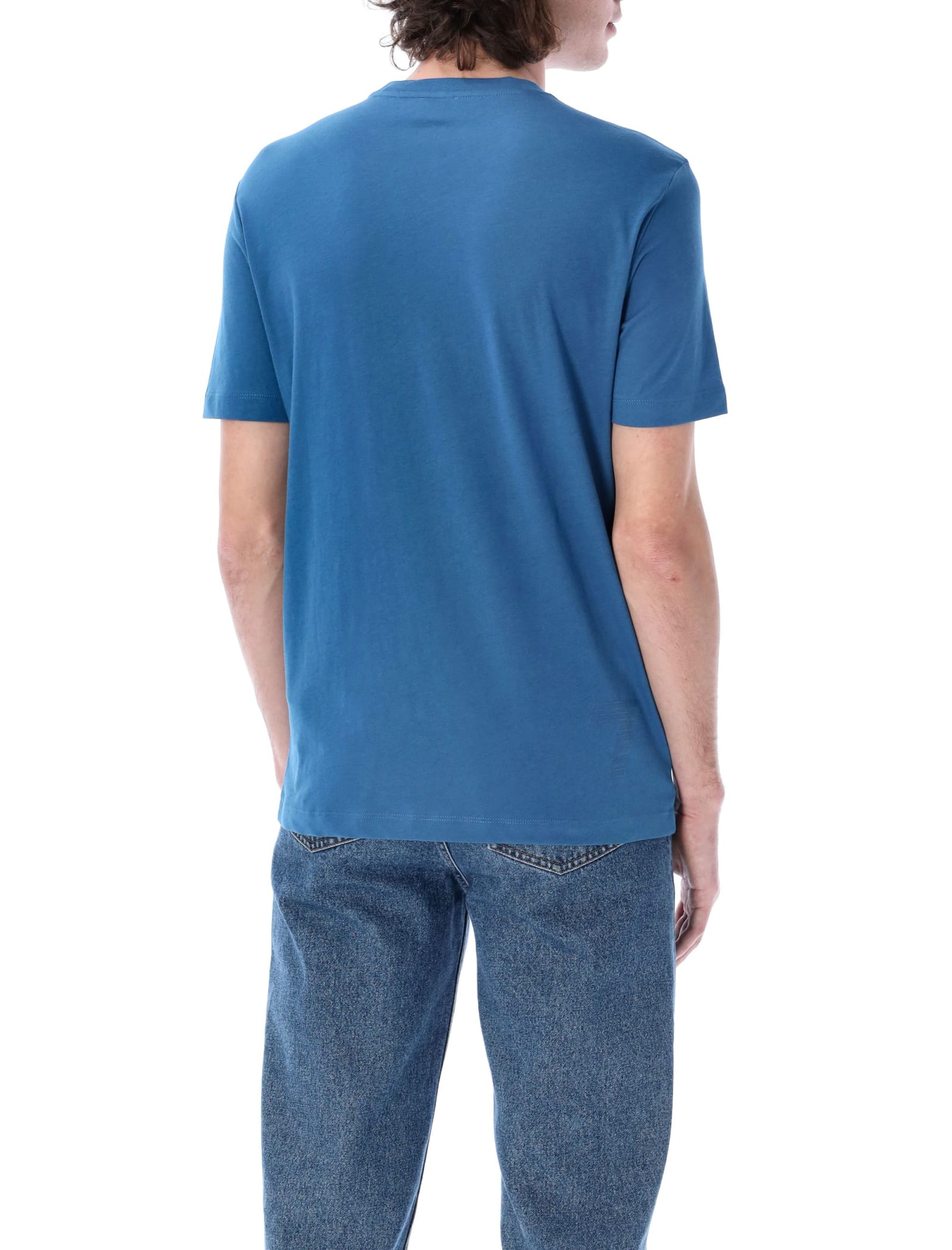 Shop Ea7 Lux Identity Pima Cotton T-shirt In Blue