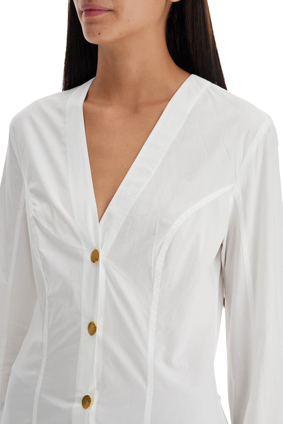 Shop Ganni V-neck Shirt With Collar In Bright White (white)