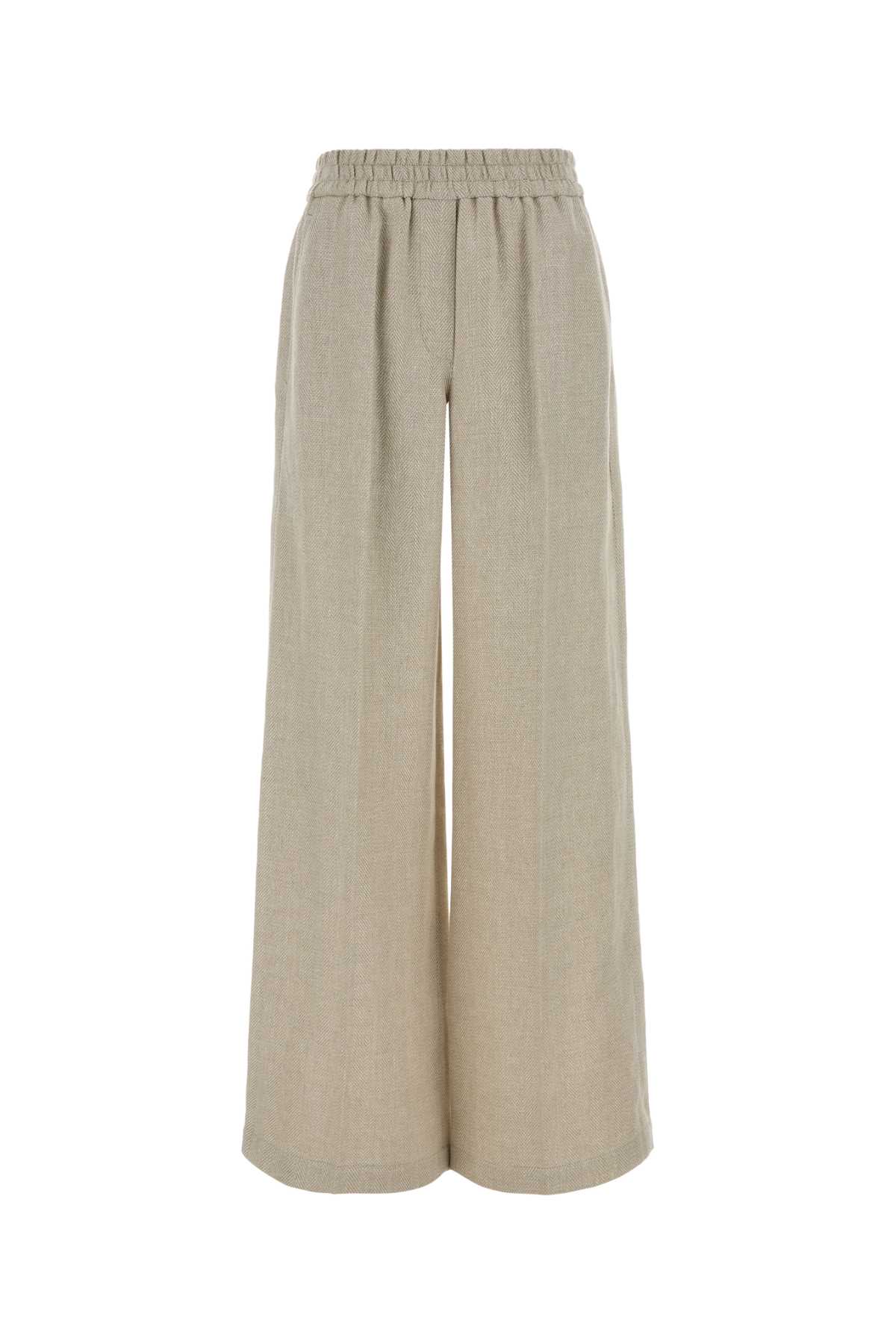 Brunello Cucinelli Melange Beige Linen Blend Wide-leg Pant