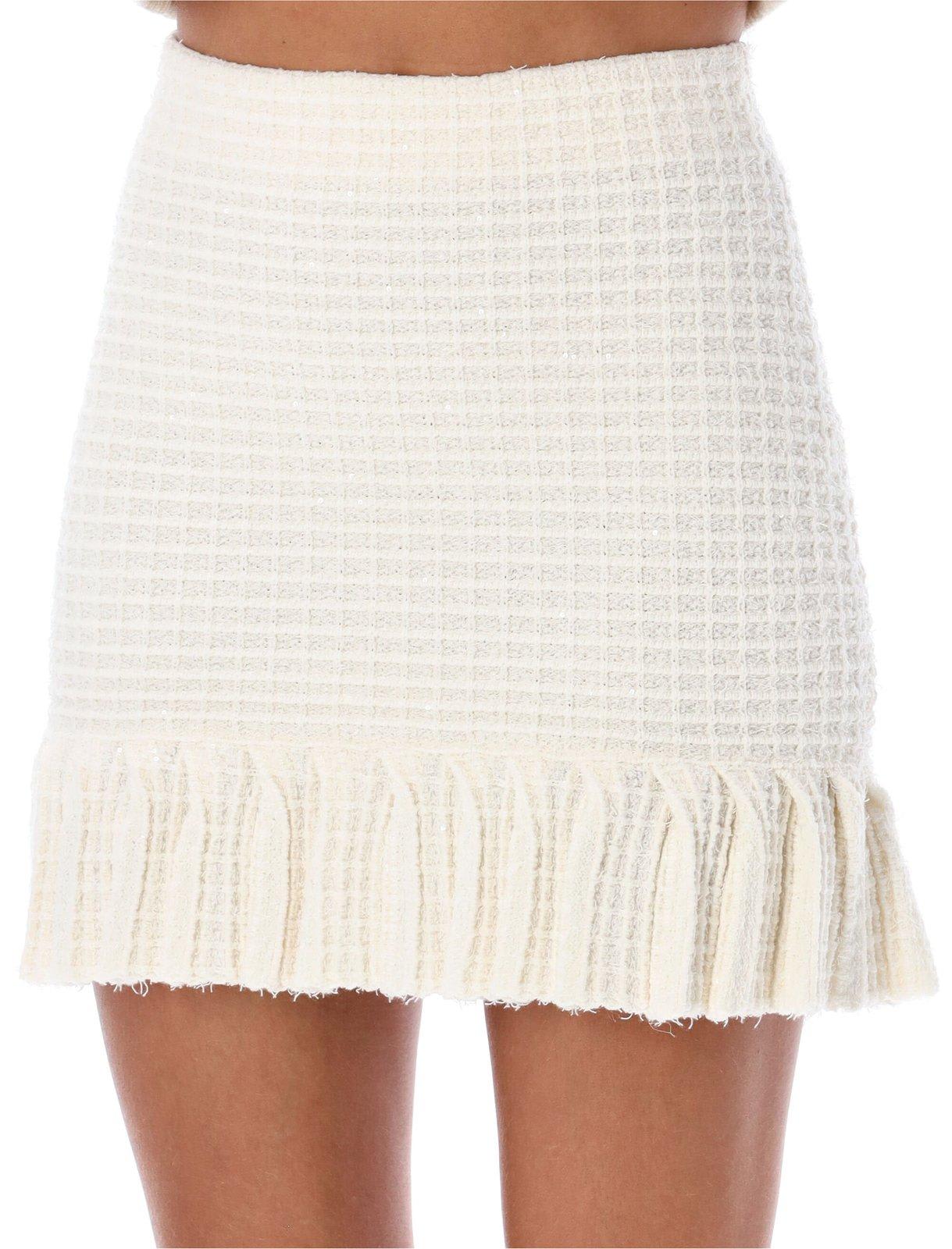 Shop Self-portrait Sequin Textured Knit Mini Skirt In Cream