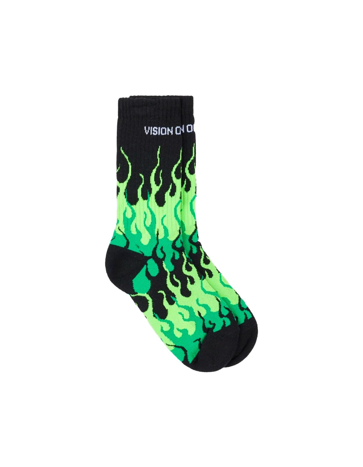 Vision Of Super Black Socks With Triple Green Flame