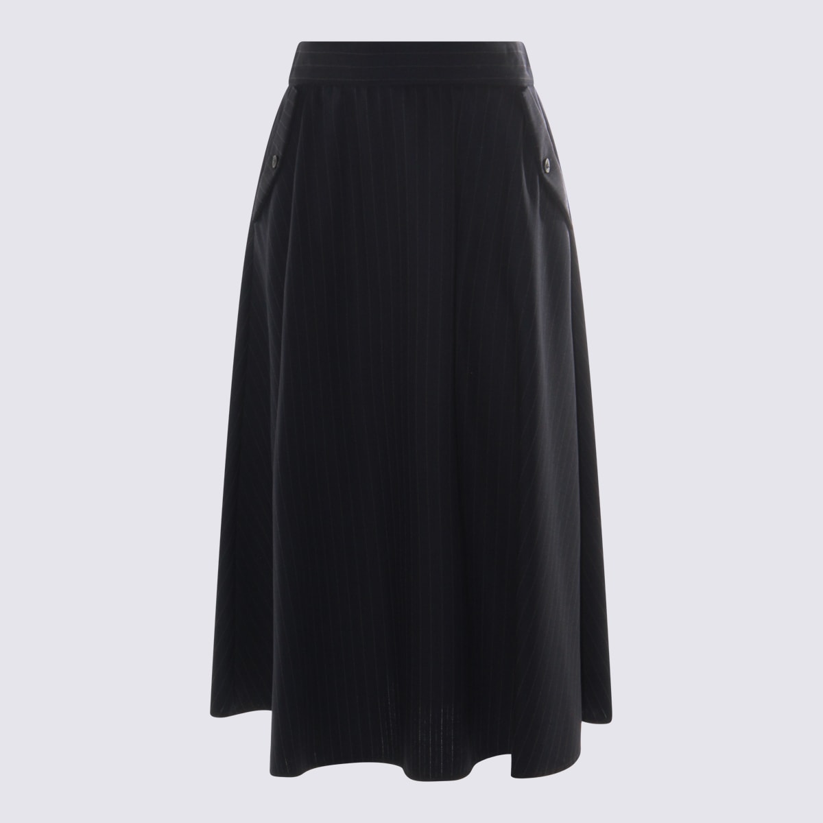 Golden Goose Pinstripe Button-detailing Midi A-line Skirt In Black