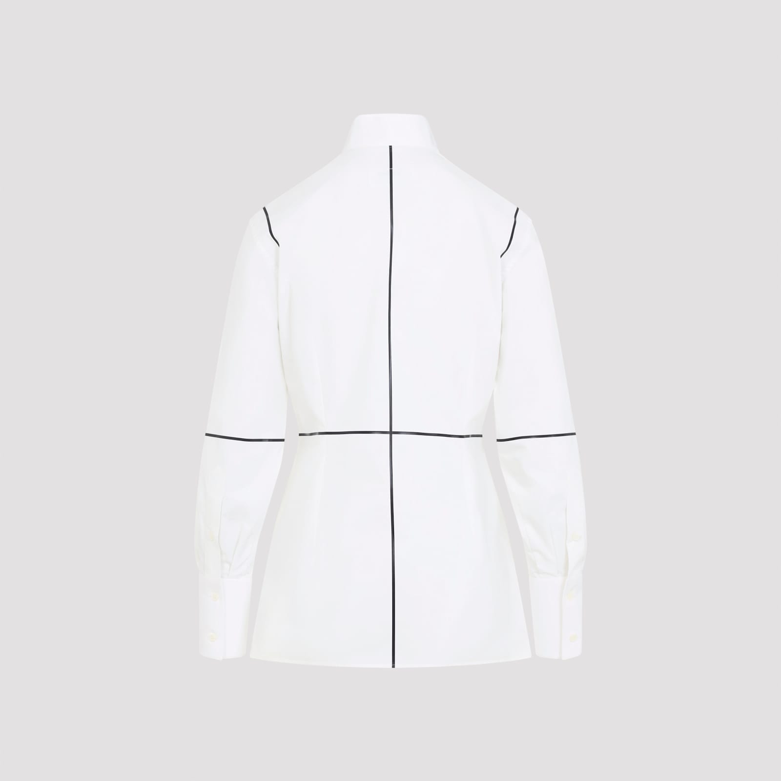 Mm6 Maison Margiela Stand-up Collar Off-white Cotton Shirt With Geometric Stripes In White