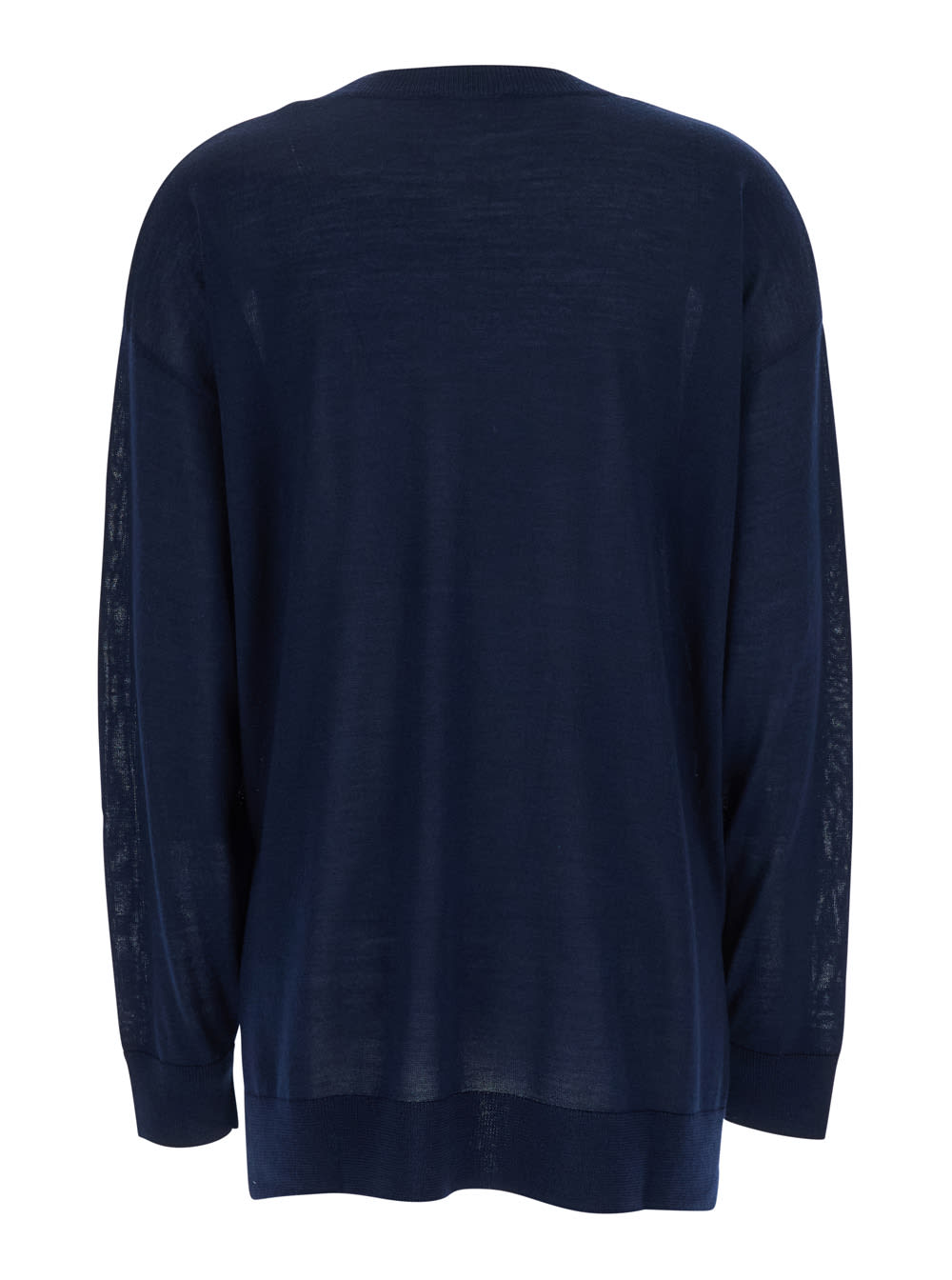 P.a.r.o.s.h Blue Crewneck Sweater With Asymmetric Hem In Wool And Cashmere Woman In Blu