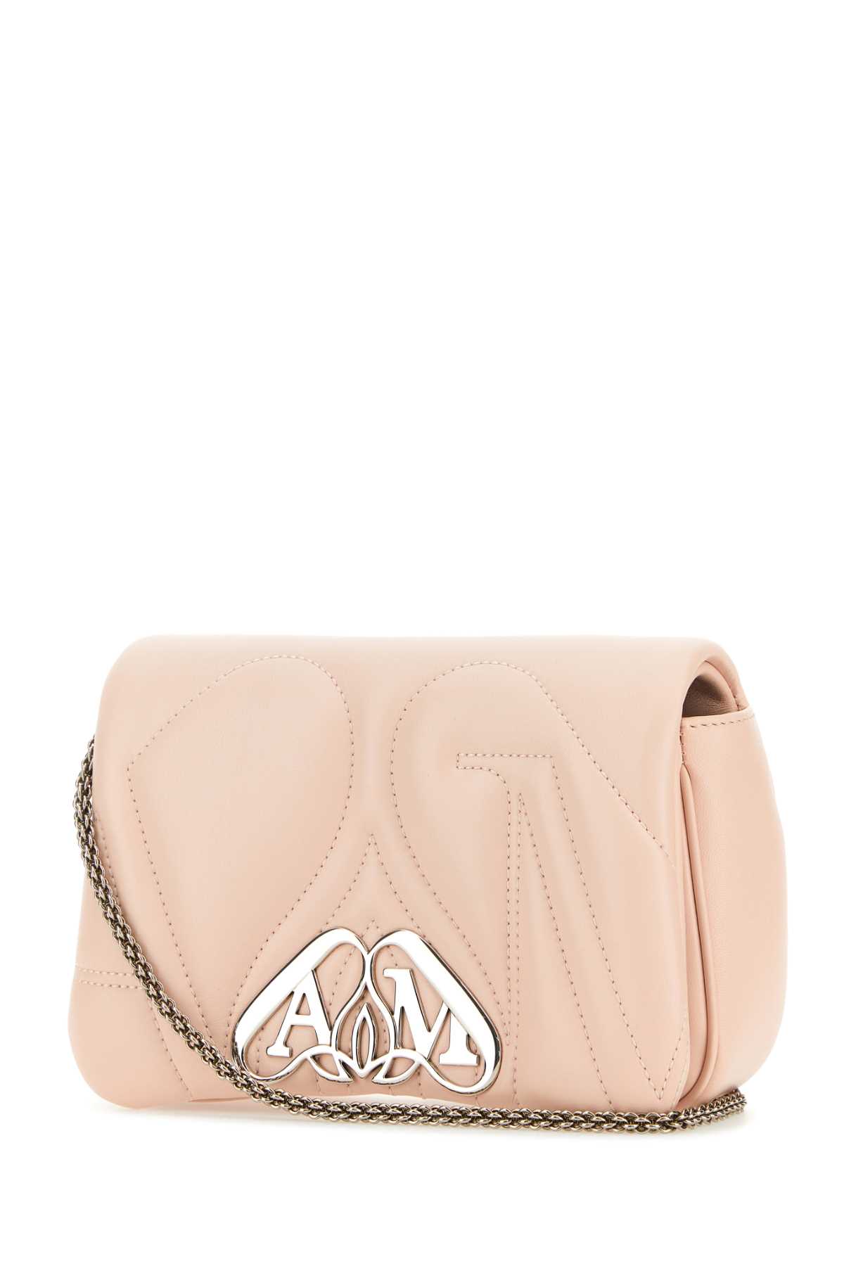 Alexander Mcqueen Pastel Pink Leather Mini Seal Clutch In Clay