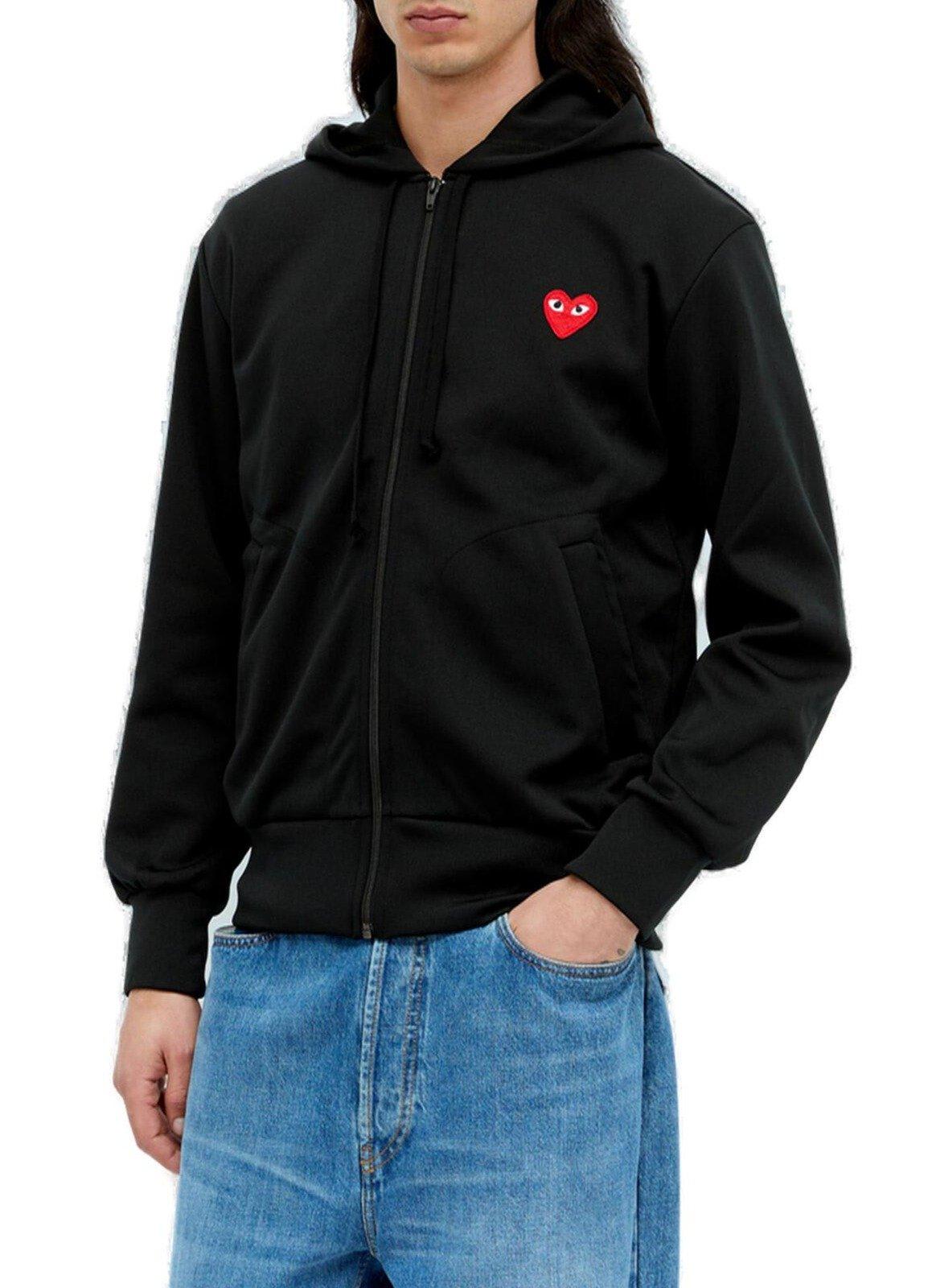 Shop Comme Des Garçons Play Heart Logo Patch Zip-up Hoodie In Black