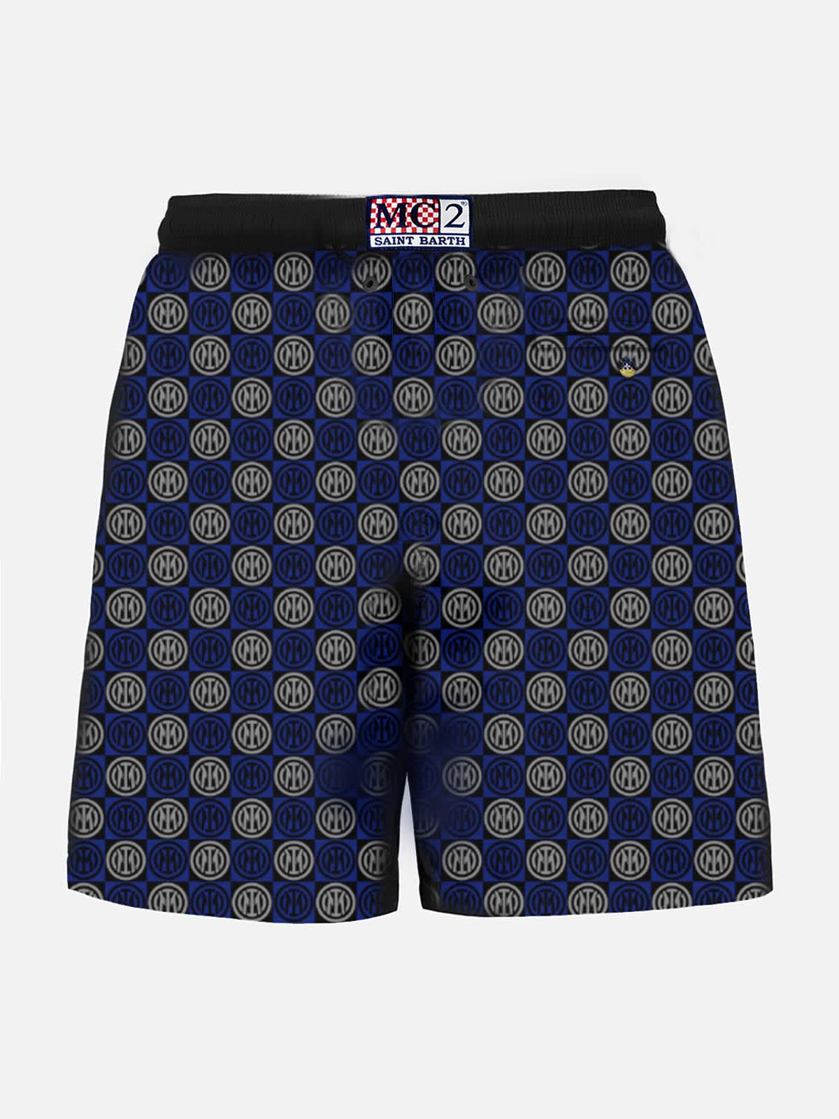 Mc2 Saint Barth Lightweight Fabric Swim Shorts Lighting With Inter Print Inter Fc Special Edition In Blue