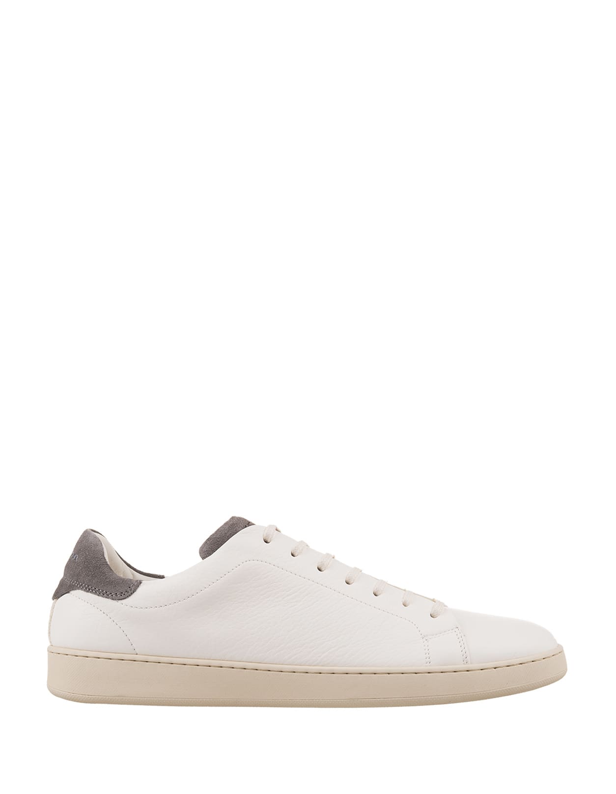 White Leather Sneakers With Taupe Details
