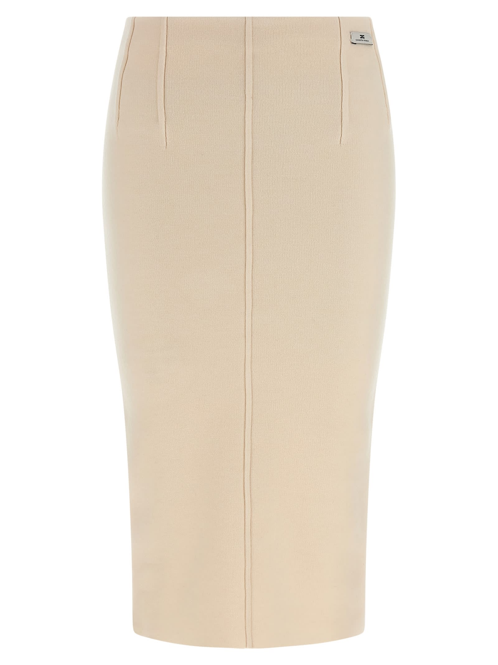 Elisabetta Franchi Fabric Stitch Wool Skirt Skirts White In Neutral