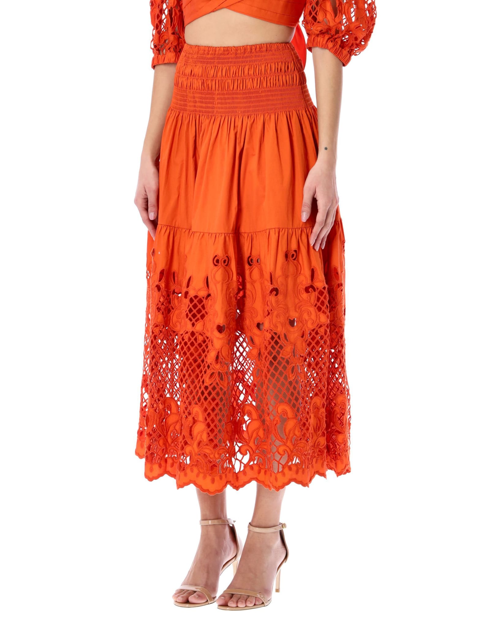 embroidered skirt orange