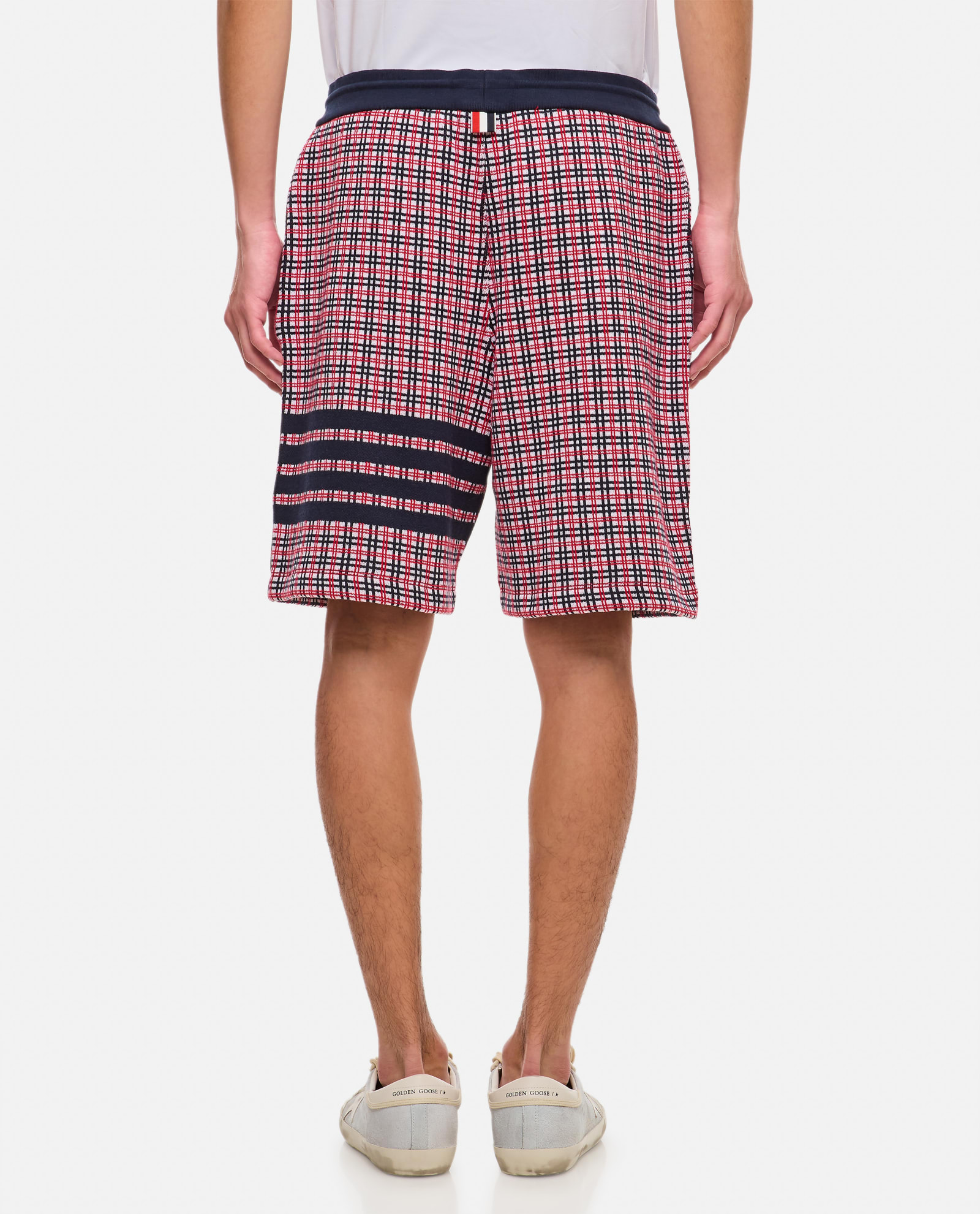 Shop Thom Browne Check 4 Bar Sweat Cotton Shorts In Multicolour