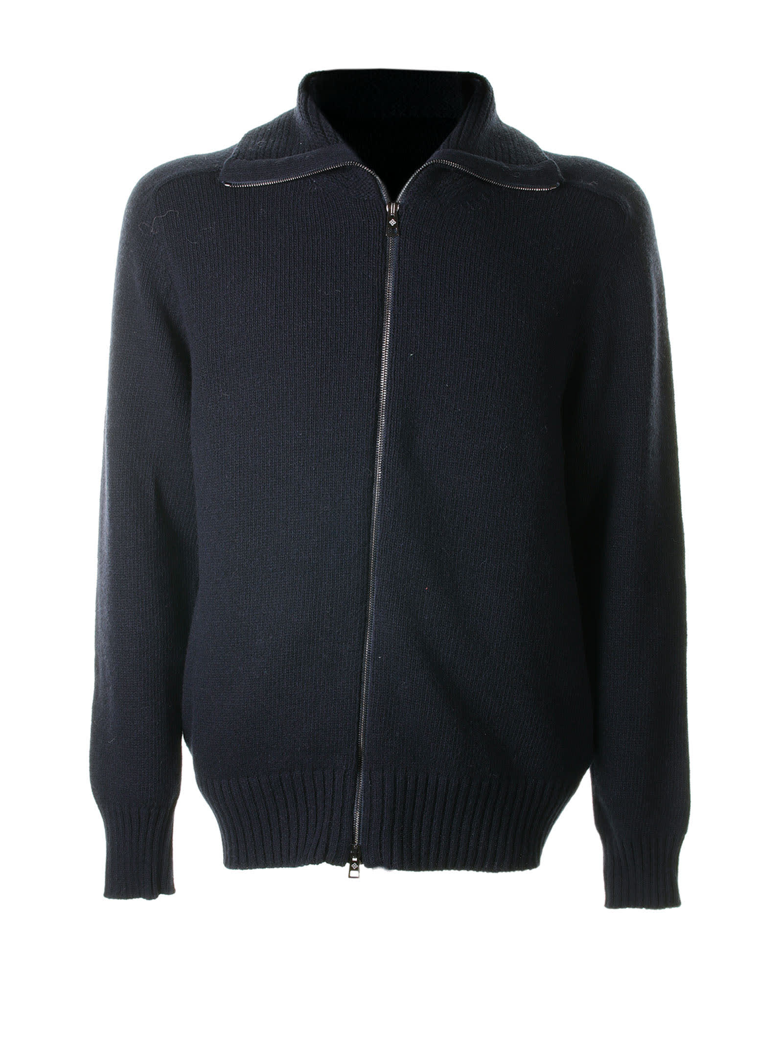 TAGLIATORE BLUE SWEATER WITH ZIP AND COLLAR