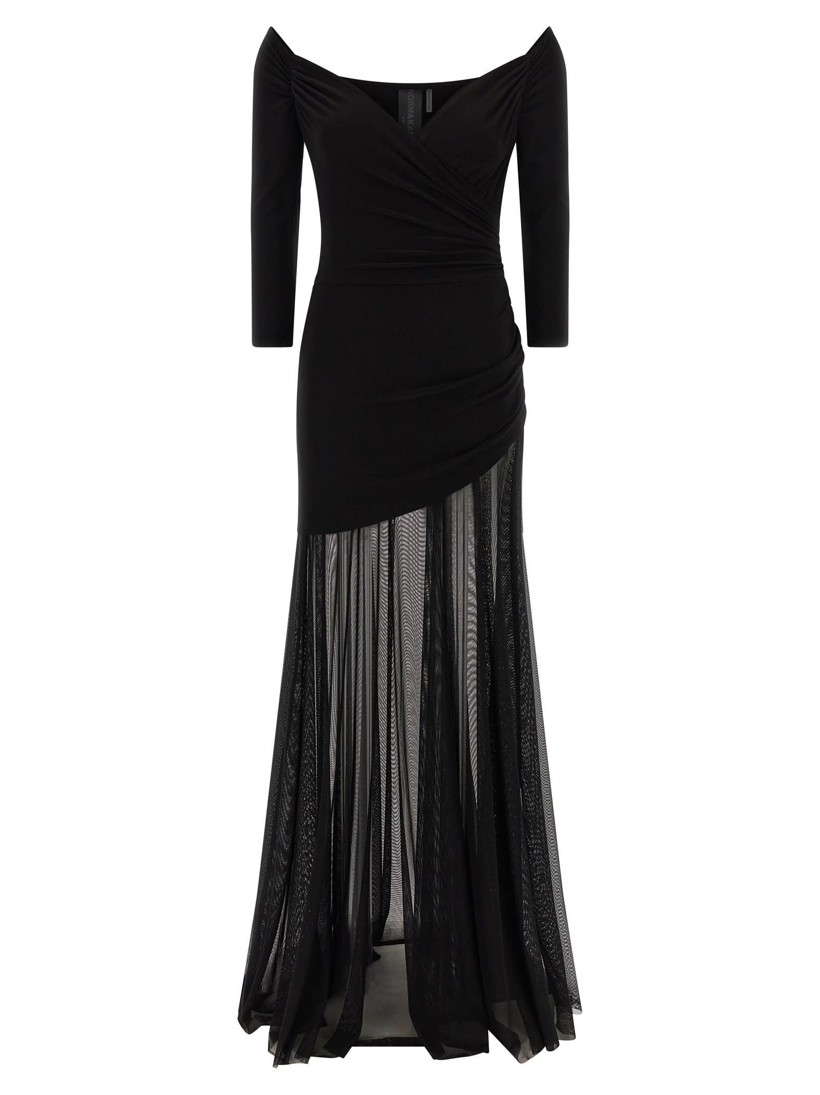 Norma Kamali Off Shoulder Sweetheart Combo Flared Gown In Black