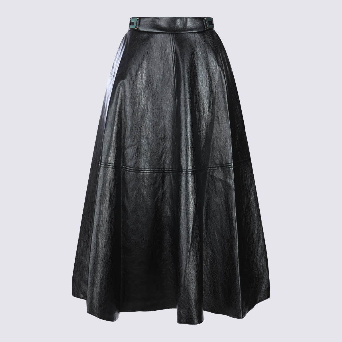 Elisabetta Franchi Crackled Leather-effect Synthetic Maxi Skirt With Flared Hem In Black