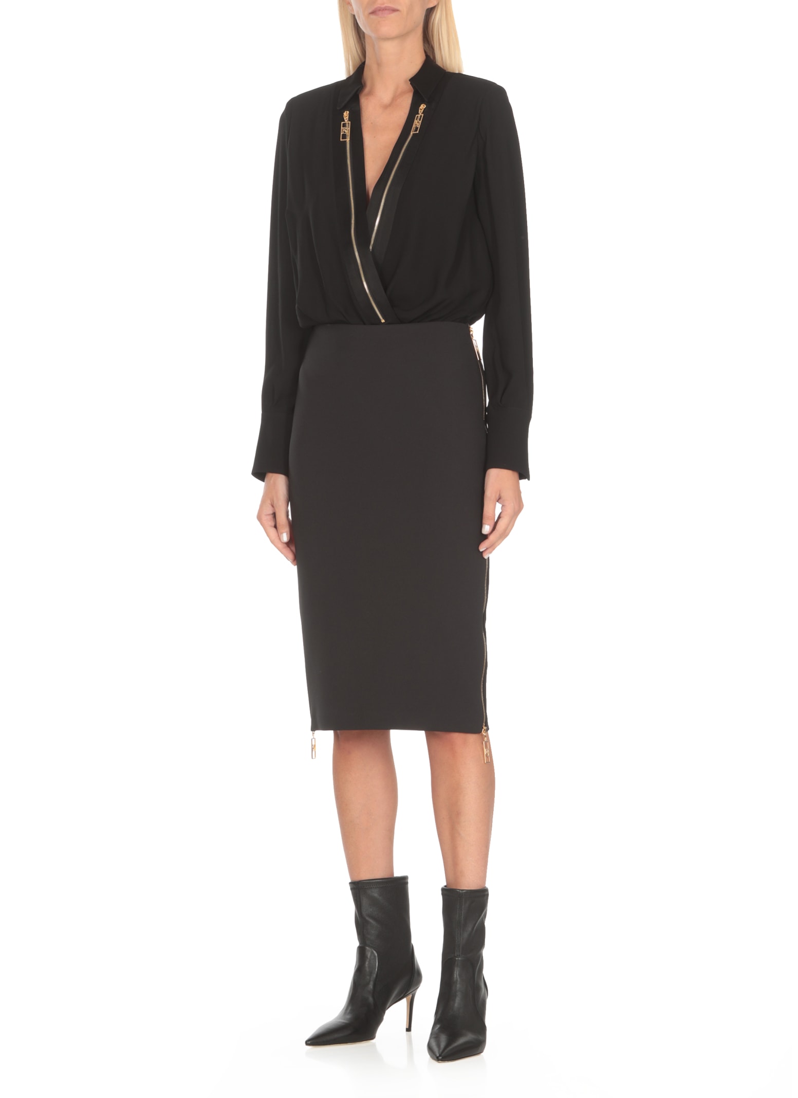 Shop Elisabetta Franchi Viscose Body Shirt In Black