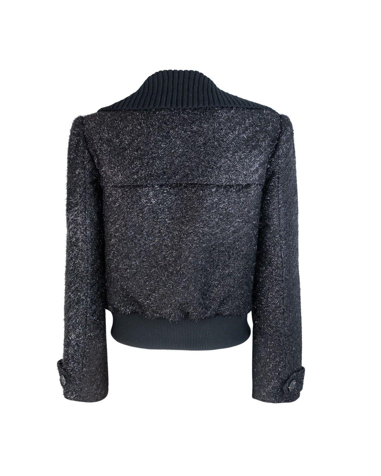 Shop Self-portrait Metallic-effect Zip-up Jacket In Black