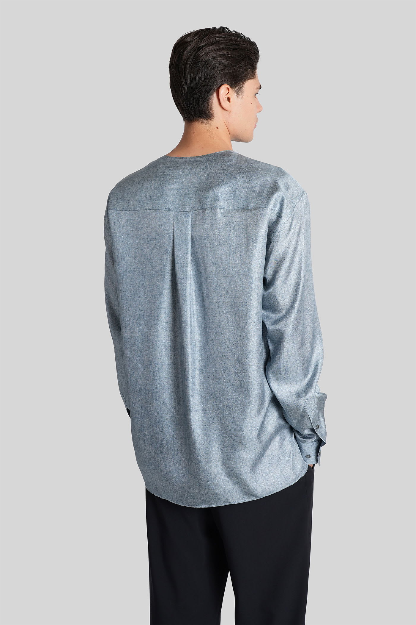 Giorgio Armani Shirt In Blue Silk In Blue