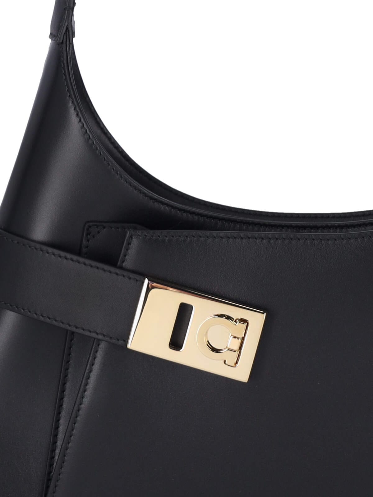 Shop Ferragamo Gancini Detail Shoulder Bag In Black