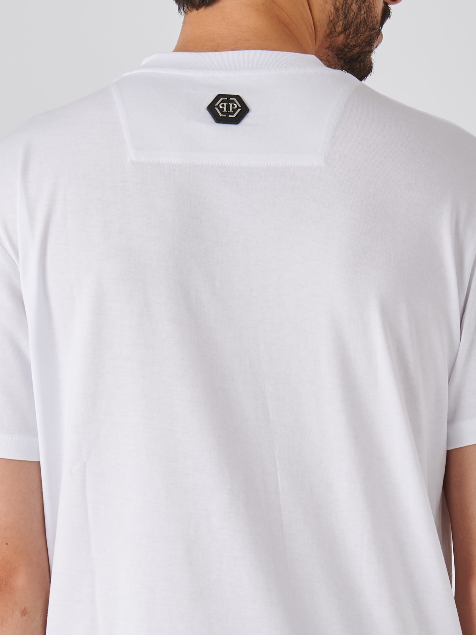 Shop Philipp Plein T-shirt V-neck Ss T-shirt In Bianco