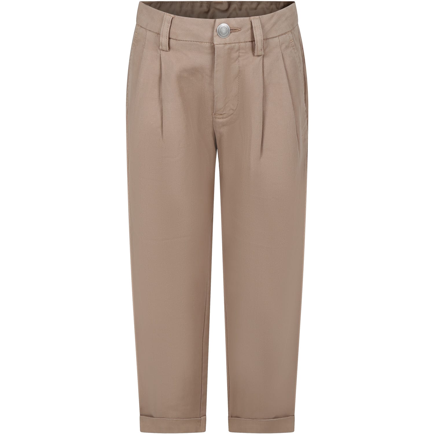 Shop Dondup Beige Trousers For Boy With Logo In Brown