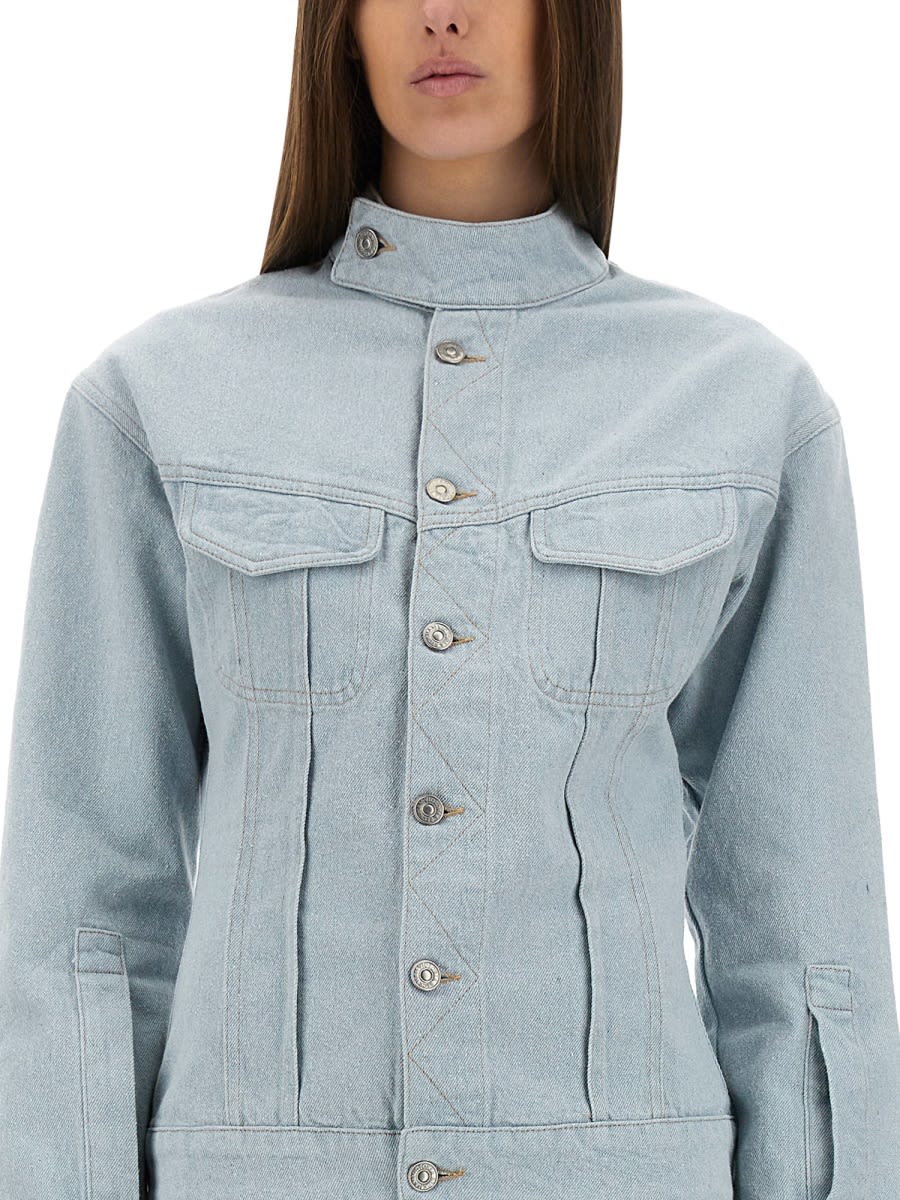 Victoria Beckham Blue Sculptural Denim Jacket In Baby Blue