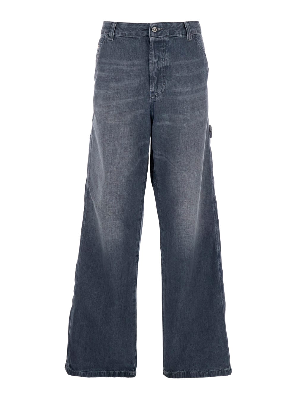Diesel d-livery Grey Jeans With Logo Patch On The Rear And Wide Leg In Denim Man Diesel d-livery Grey Jeans With Logo Patch On The Rear And Wide Leg In Denim Man