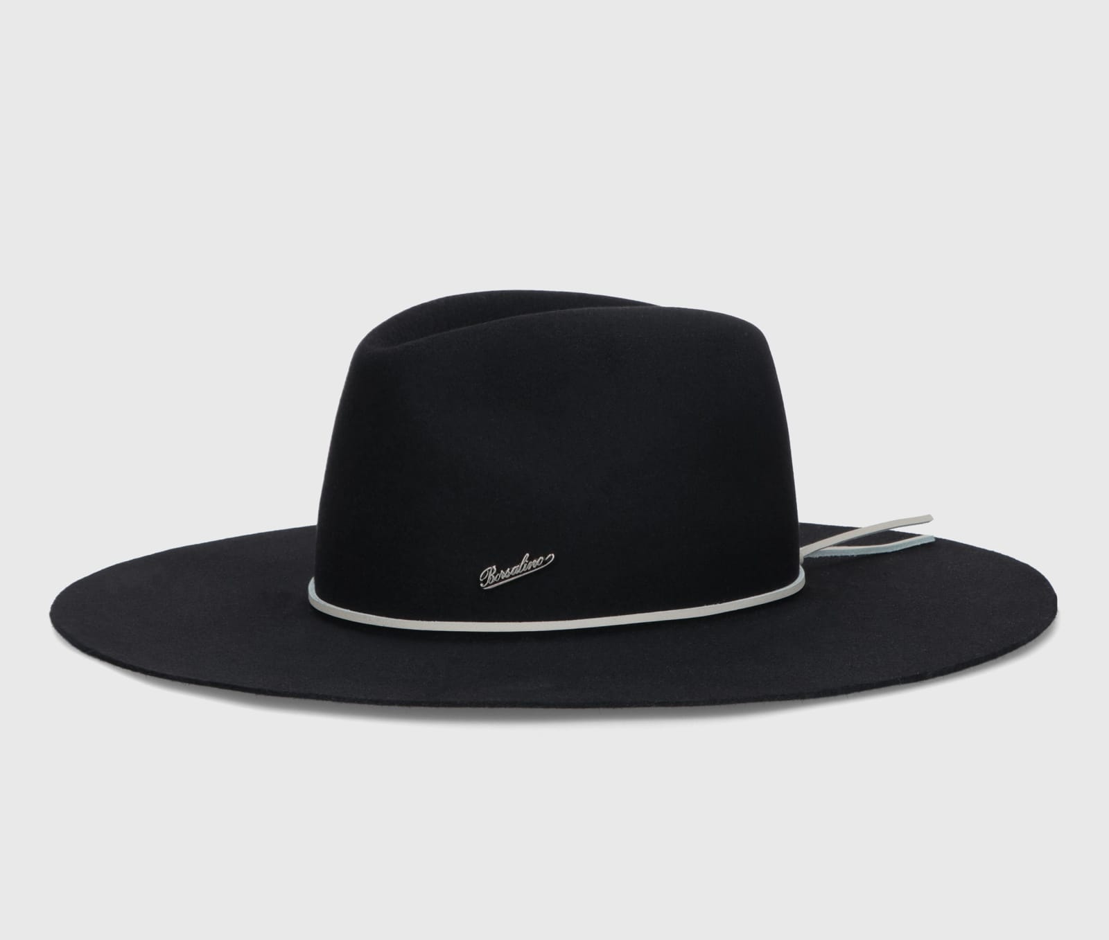 Borsalino Heath Alessandria Brushed Felt Leather Hatband In Black