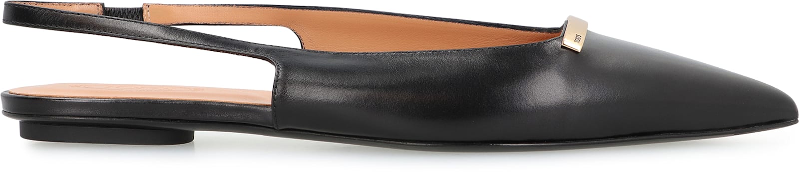 Tod's Leather Flat Ballerinas With Gold-tone Detail In Black