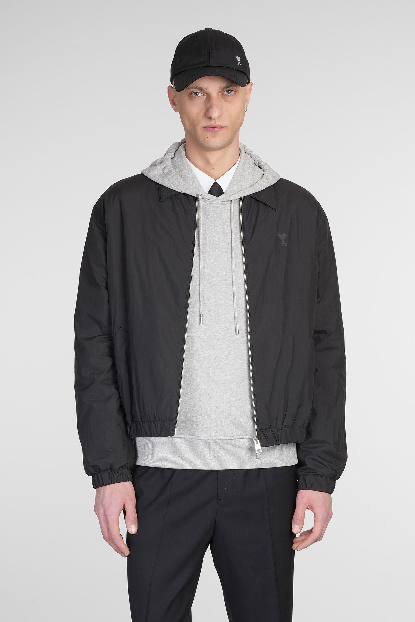 Ami Alexandre Mattiussi Black Technical Canvas Zipped Jacket Black In Black