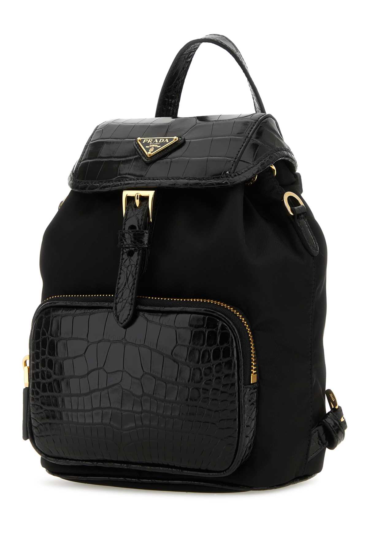Shop Prada Black Re-nylon And Leather Backpack In Nero