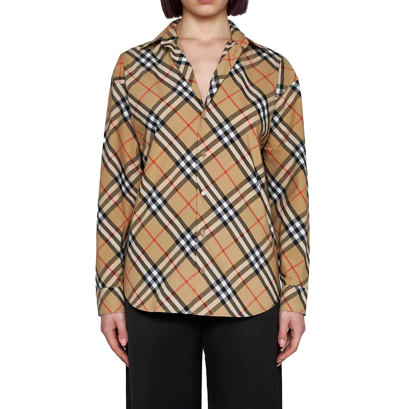 Burberry Check Cotton Shirt Women In Brown