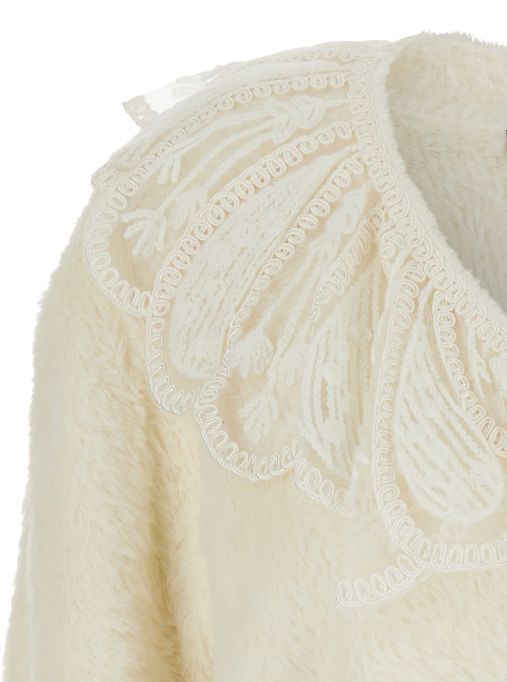 Shop Rotate Birger Christensen Lace Collar Knit Cardigan In White