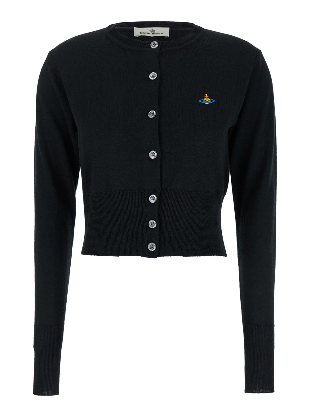 Vivienne Westwood Bea Black Cropped Cardigan With Orb Embroidery In Wool Woman In Black