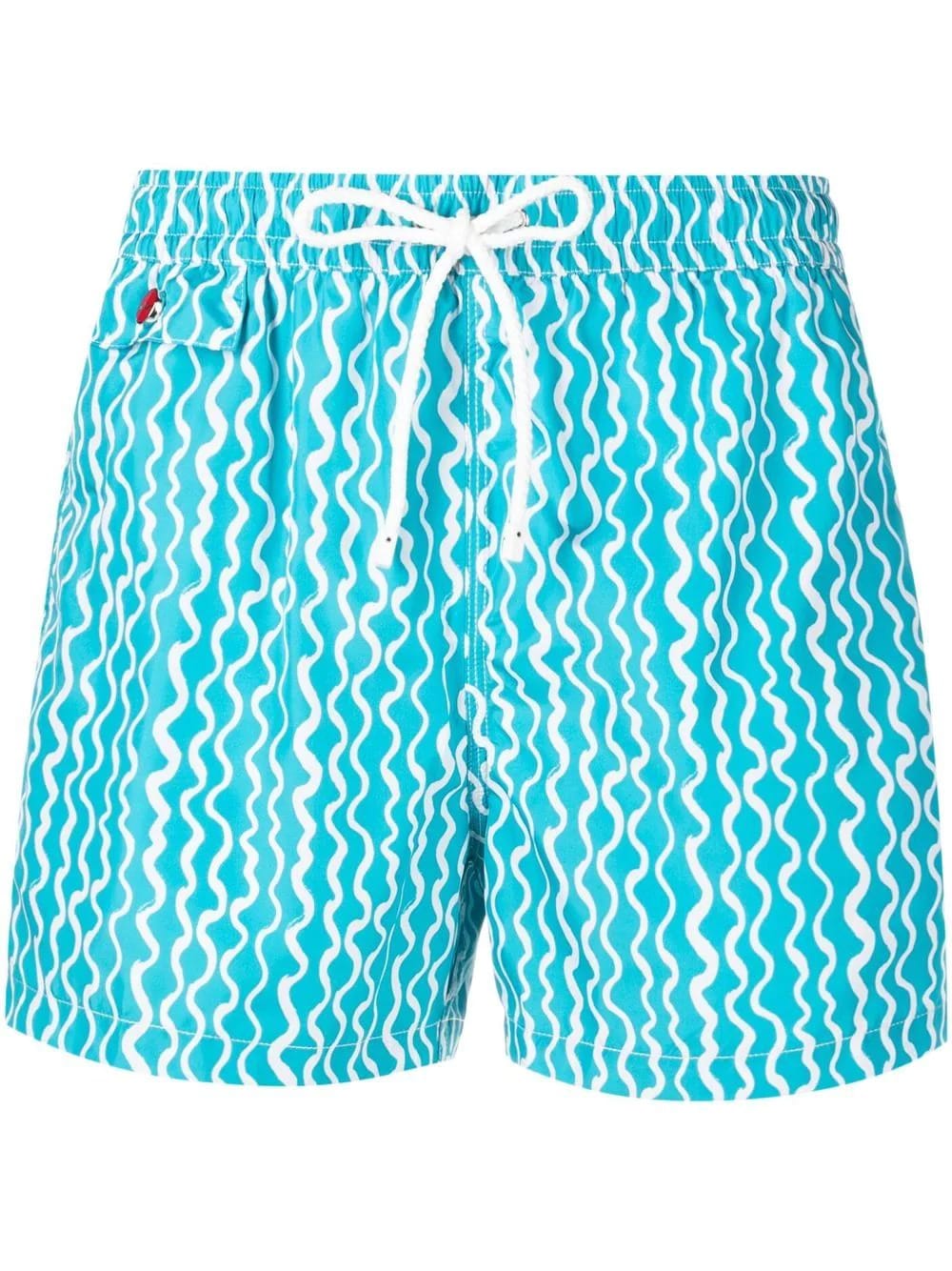 Kiton Cyan Swim Shorts With White Waves Print