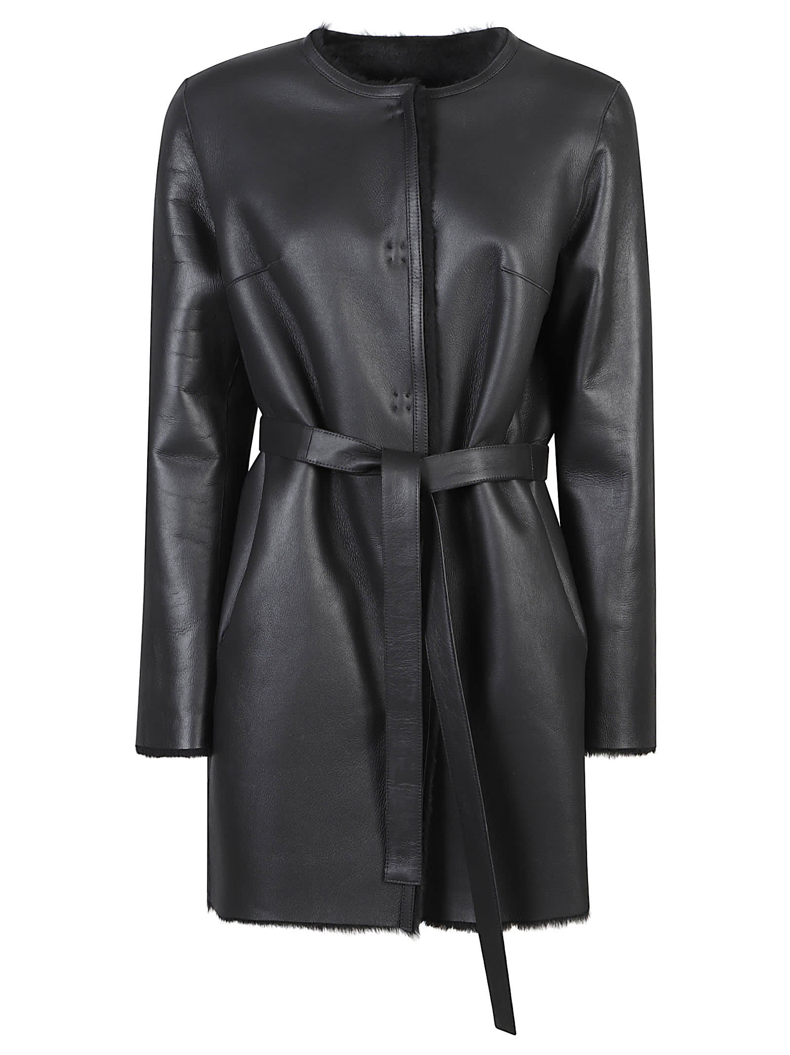Desa 1972 Reversible Round Neck Shearling Caban In Black
