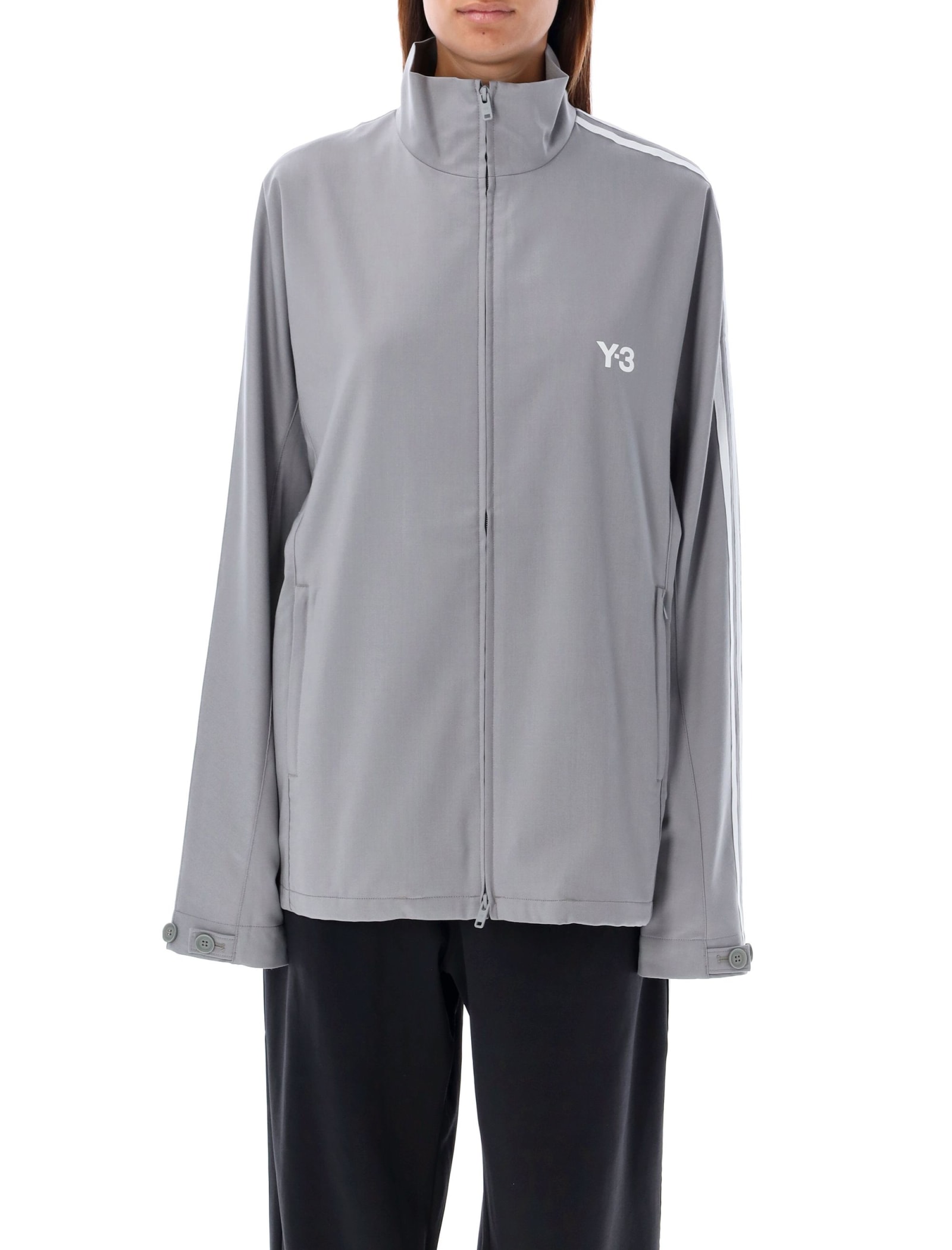 Shop Y-3 High-collar Zip-up Track Jacket In Grey