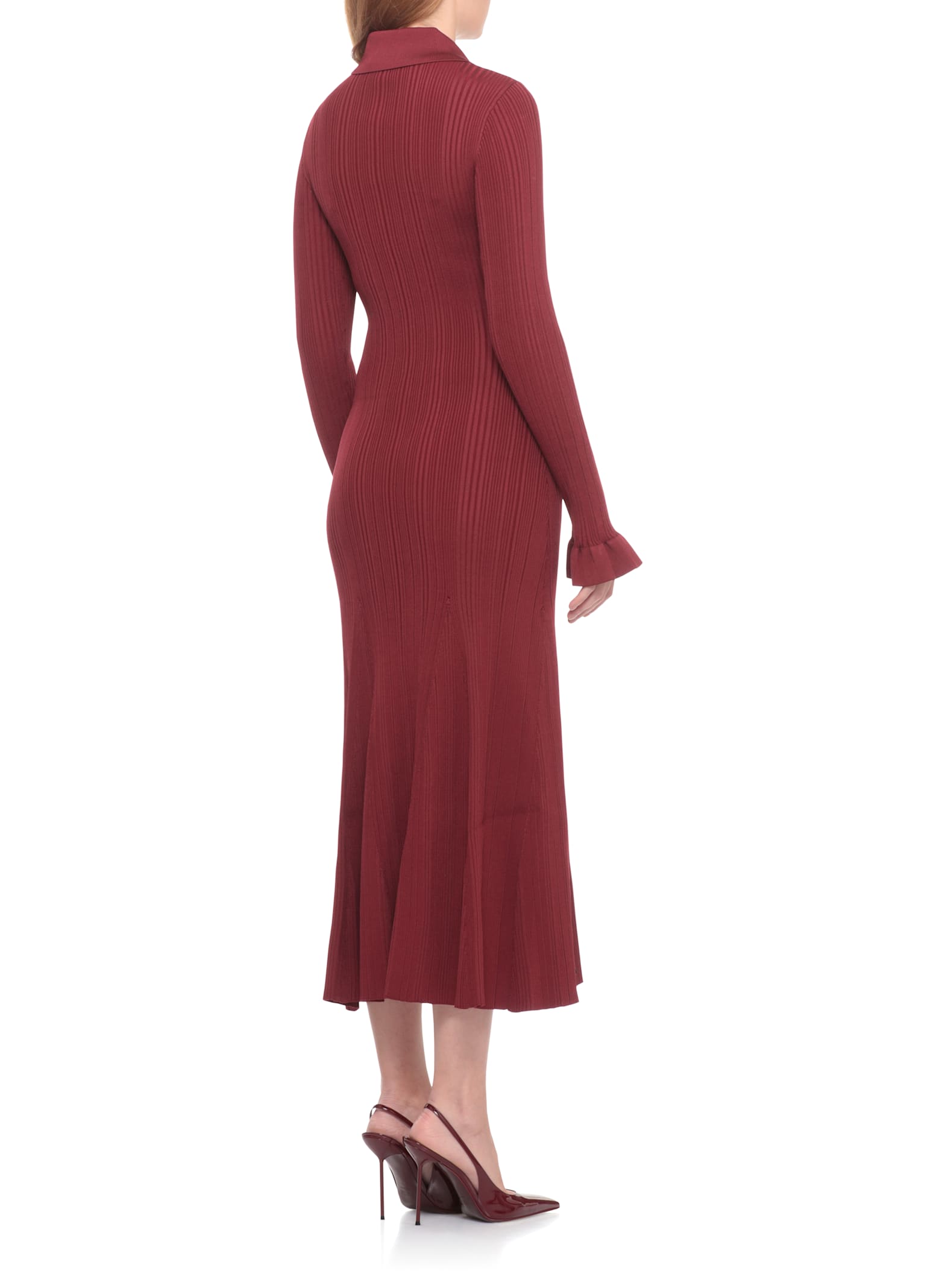 Self-portrait Knee Length Dress With Flared Cuffs And Pockets In Red