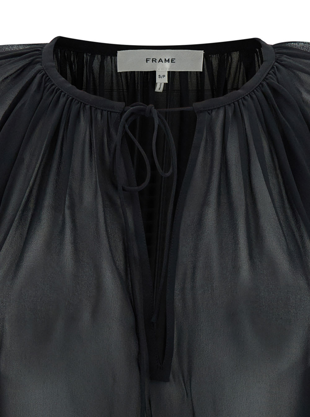 Shop Frame Black Blouse With V Neckline In Semi-sheer Silk Woman