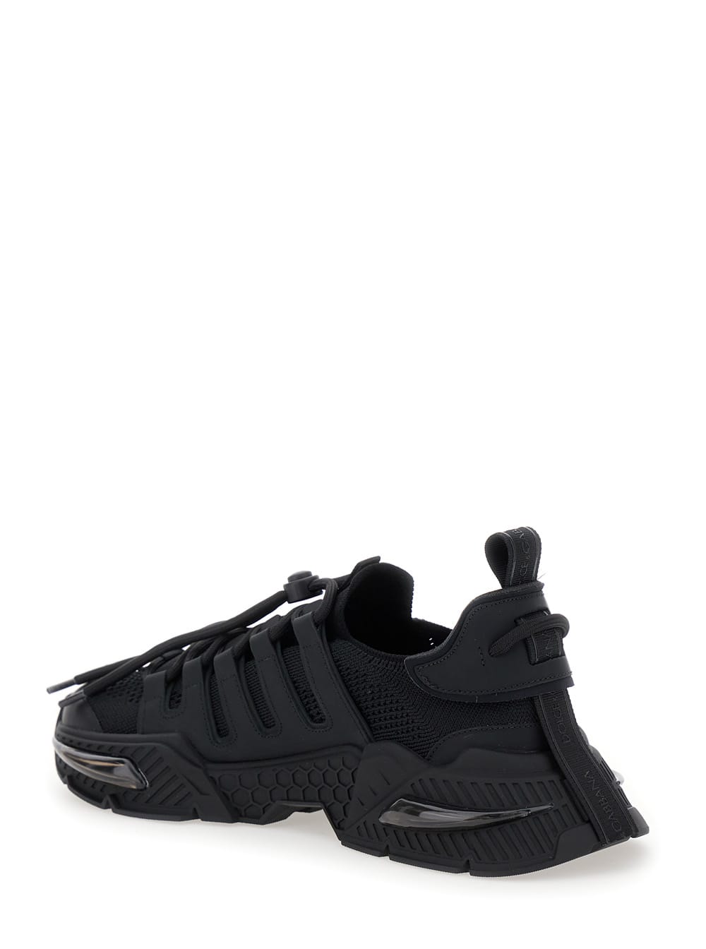 Shop Dolce & Gabbana Airmaster Black Low Top Sneakers With Logo Detail In Leather And Mixed Fabrics Man