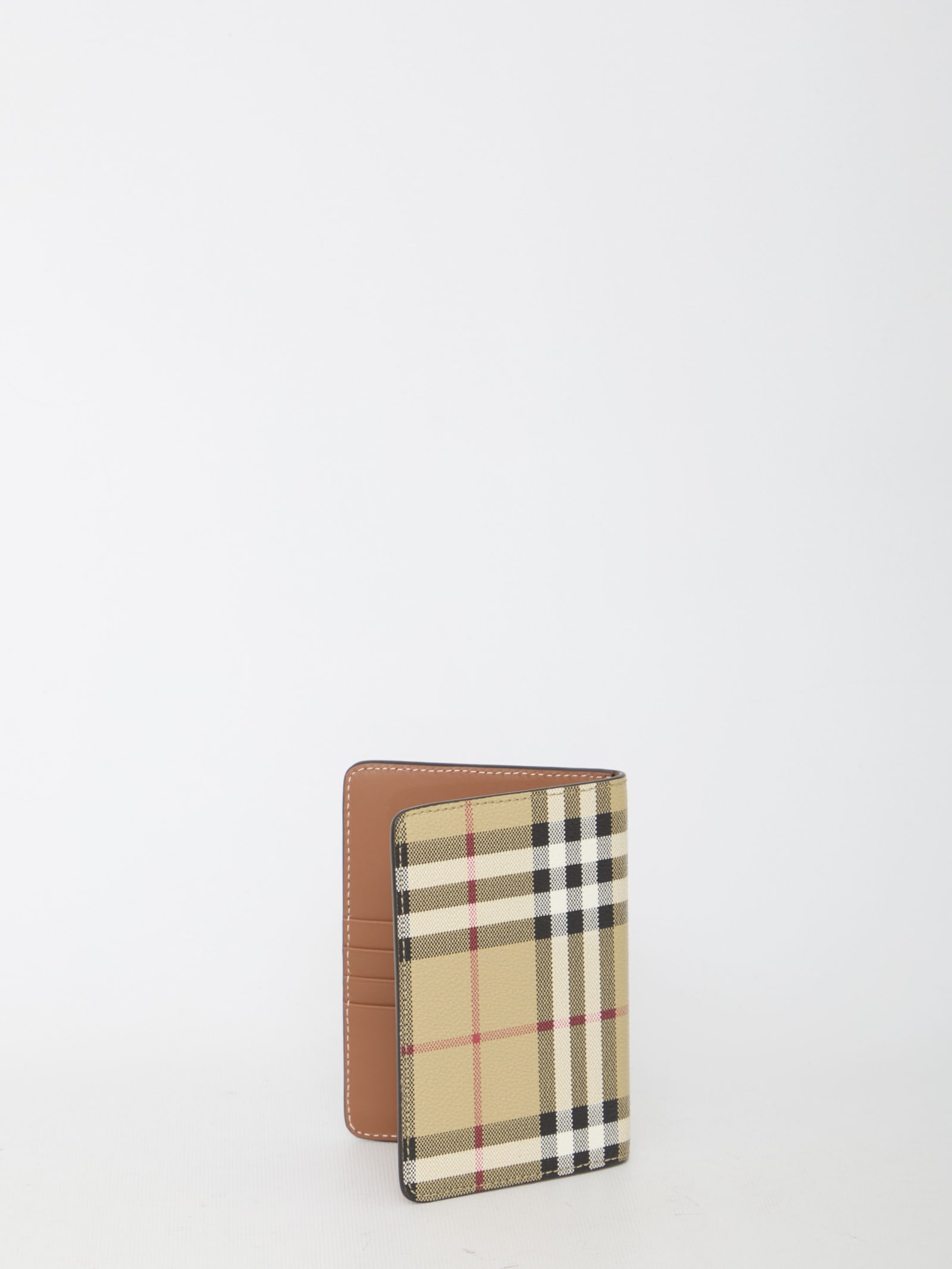 Shop Burberry Check Passport Holder In Beige