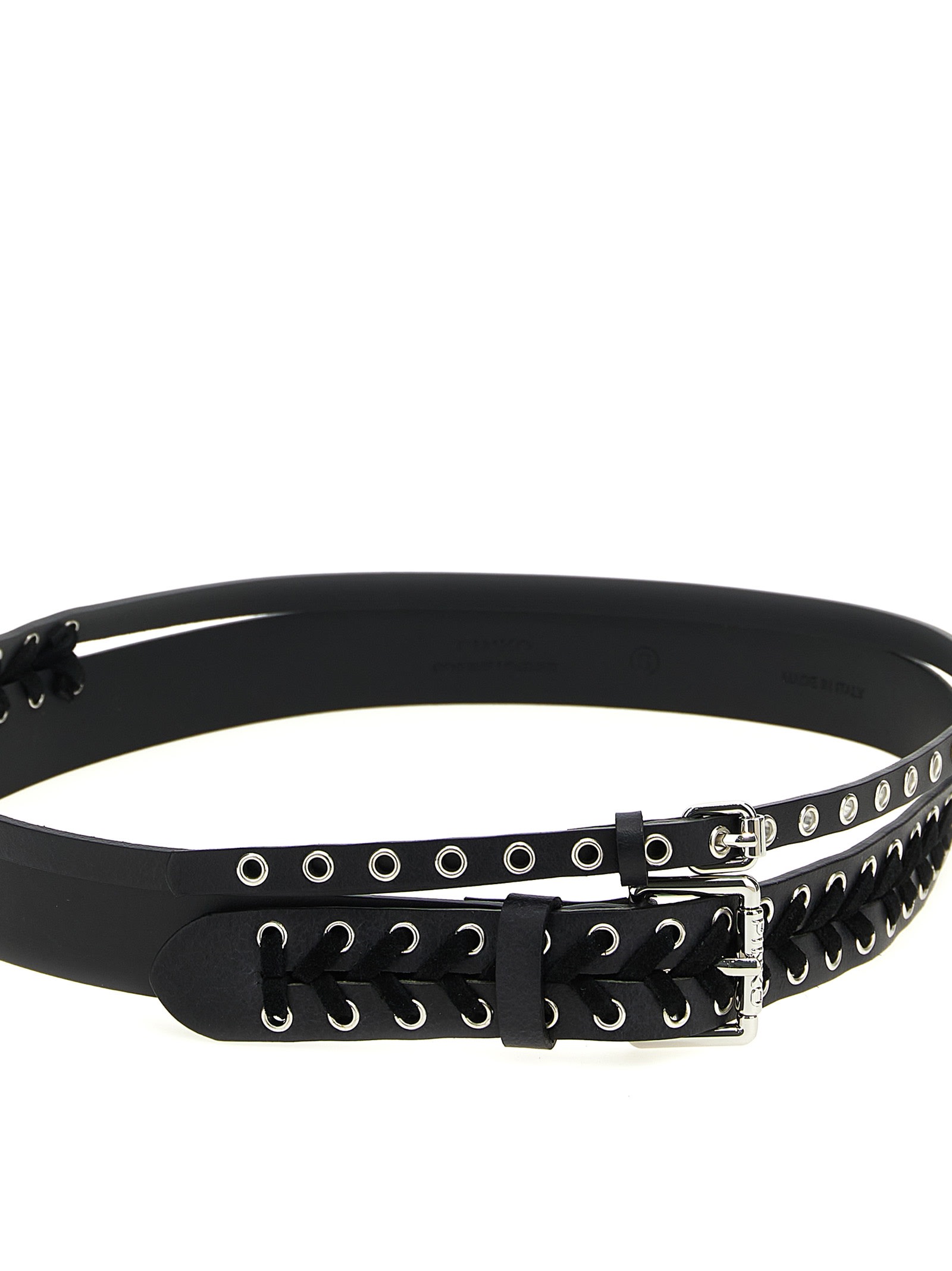 Pinko Ceinture En Cuir Effet Double De 4 Cm Avec Détail De Laçage In Black