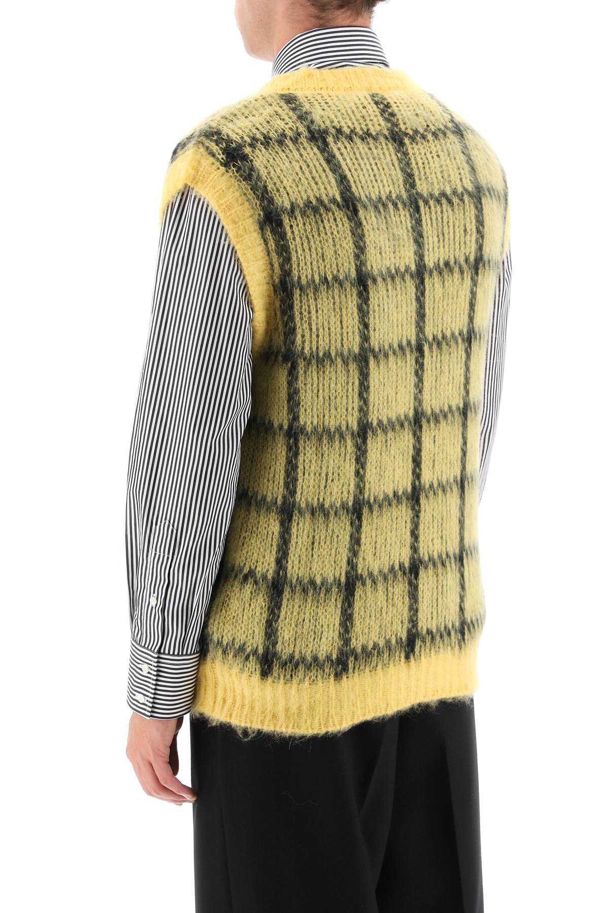 Shop Marni Brushed-mohair Vest With Check Motif In Maize (yellow)