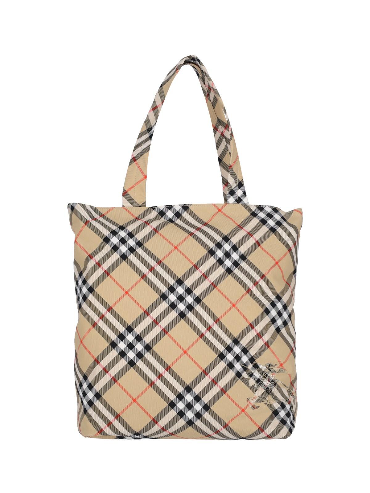 Shop Burberry Check Tote Bag In Sand