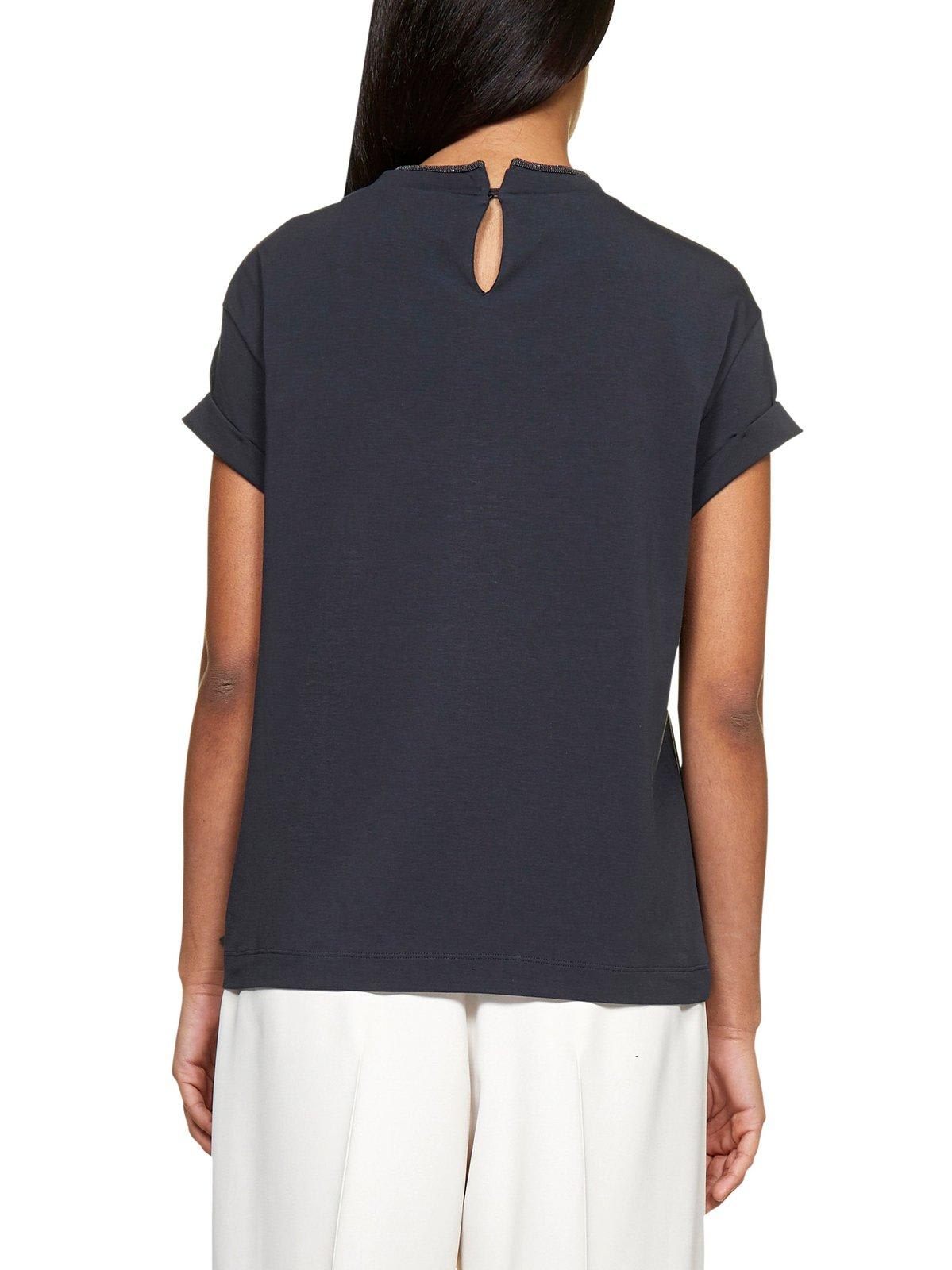 Shop Brunello Cucinelli Bead Embellished Crewneck T-shirt In Blue