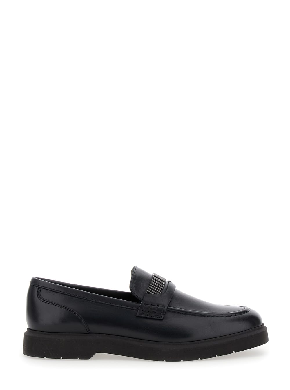 Shop Brunello Cucinelli Black Loafers With Monile Detail In Leather Woman