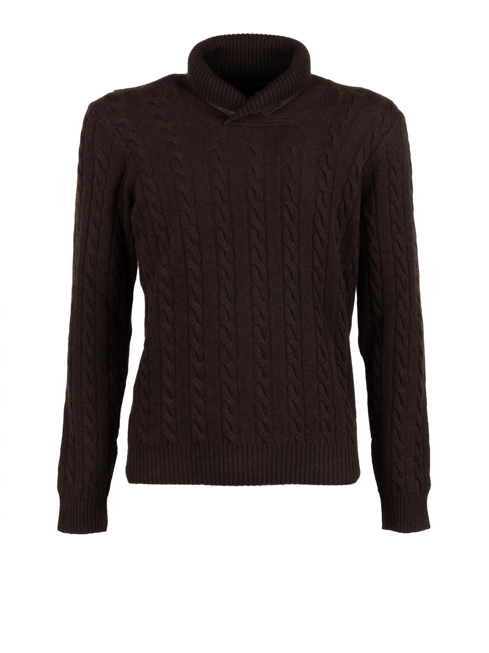 Moorer Cable-knit Roll-neck Sweater In Brown