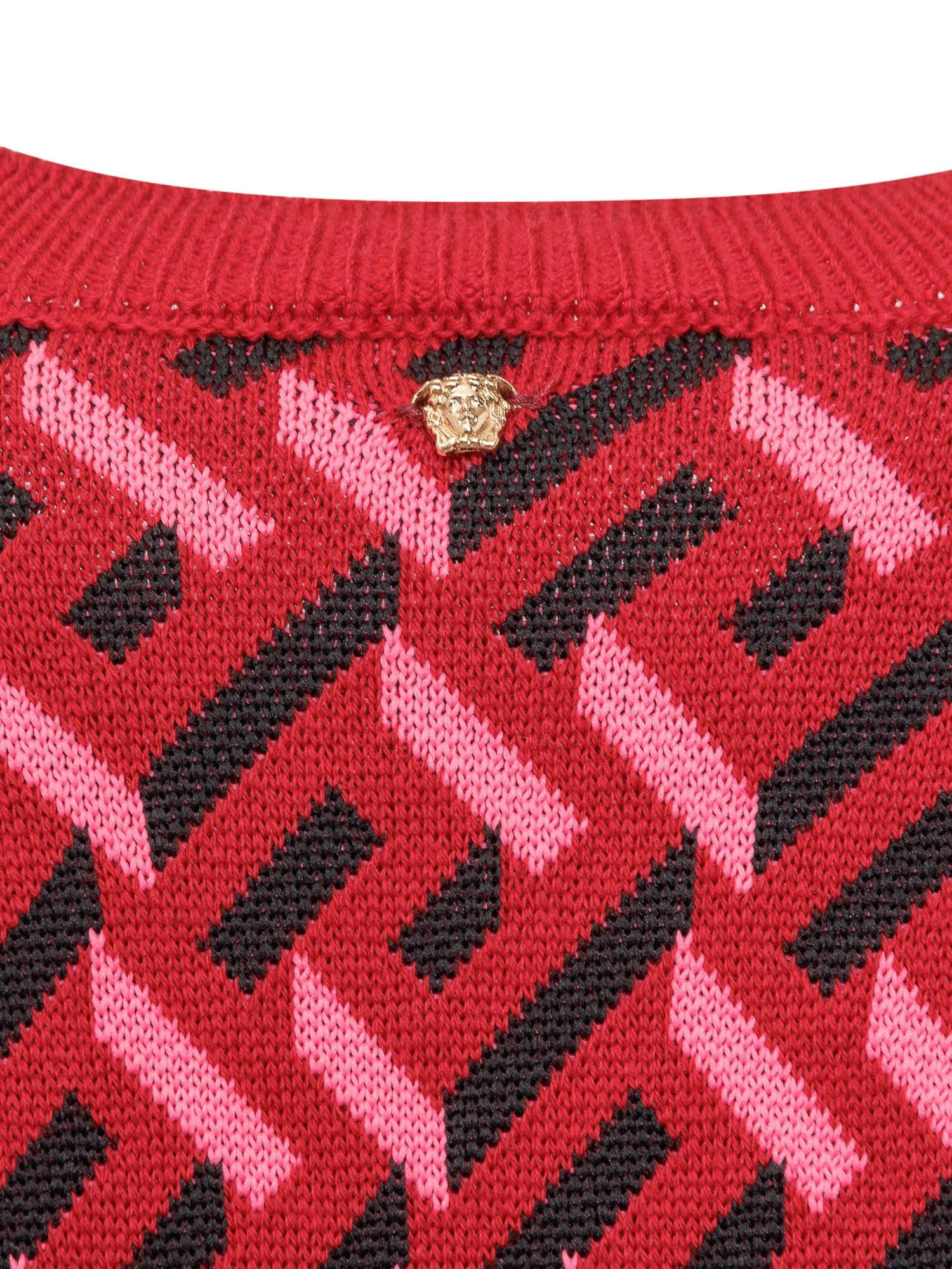 Shop Versace La Greca Sweater In Pared Red Fuxia