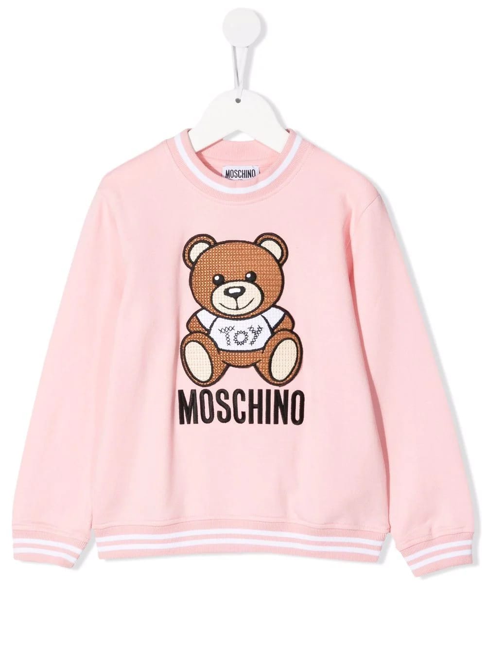 Moschino Kids Pink Crew Neck Sweatshirt With Embroidered Teddy Bear