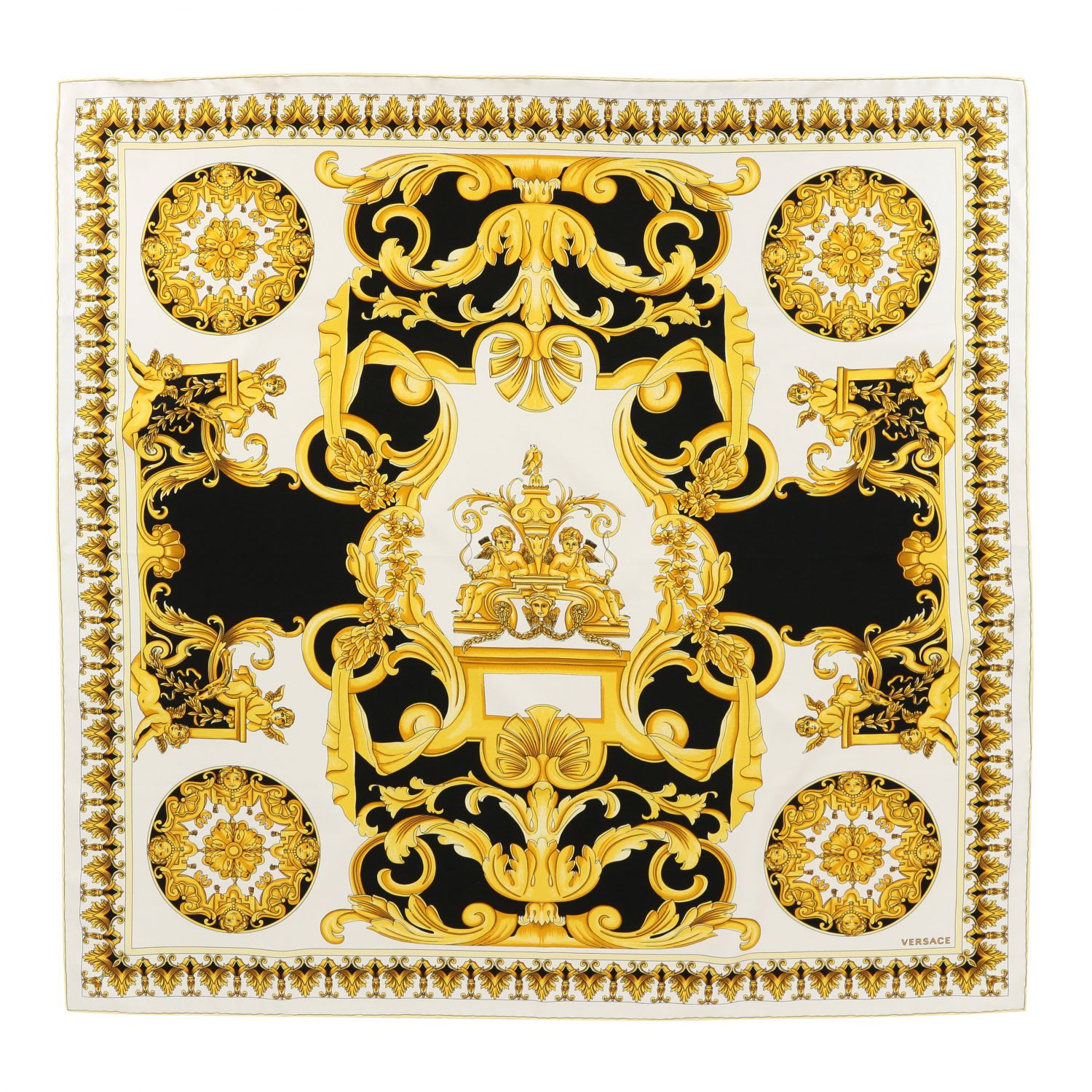 Versace Silk Scarf With Baroque Print In White